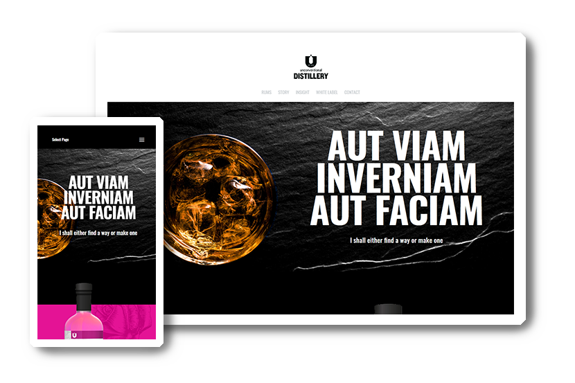 Unconventional Distillery website in desktop & mobile view A preview of the Unconventional Distillery website in desktop & mobile view